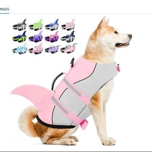 Dog Life Jacket Vest (Pink & Gray Shark Fin) w/Rescue Handle NWOT